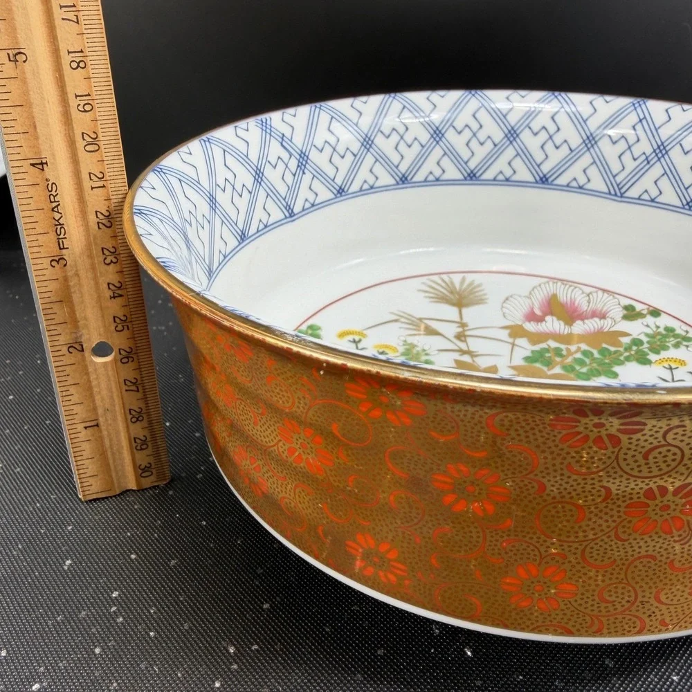 Japanese Imari‎ Porcelain Bowl Dish Gold Orange Floral Gilded Centerpiece Marked